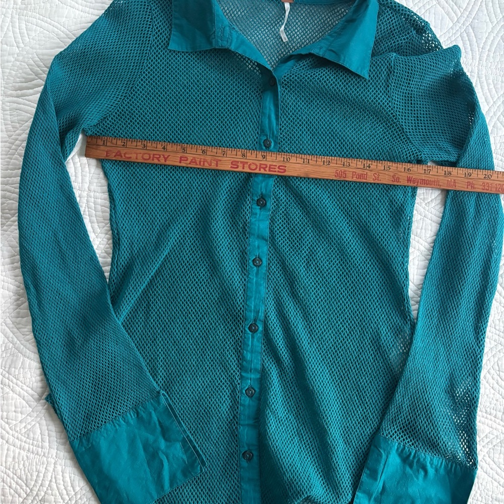 Free People Siggi Mesh Button-Up Shirt Crystal Teal Large - Picture 5 of 9